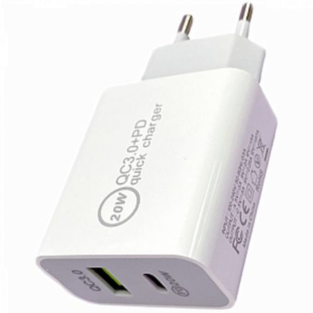 Power Adapter LIFESTYLE 2*USB/USB-C, 20 W