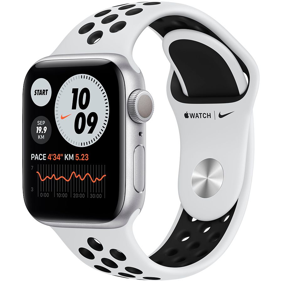 Apple Watch Nike Series 6 GPS, 40mm, Silver, Спортивний ремінець Nike кольори «чиста платина / чорний» M00T3 б/у - Фото 0