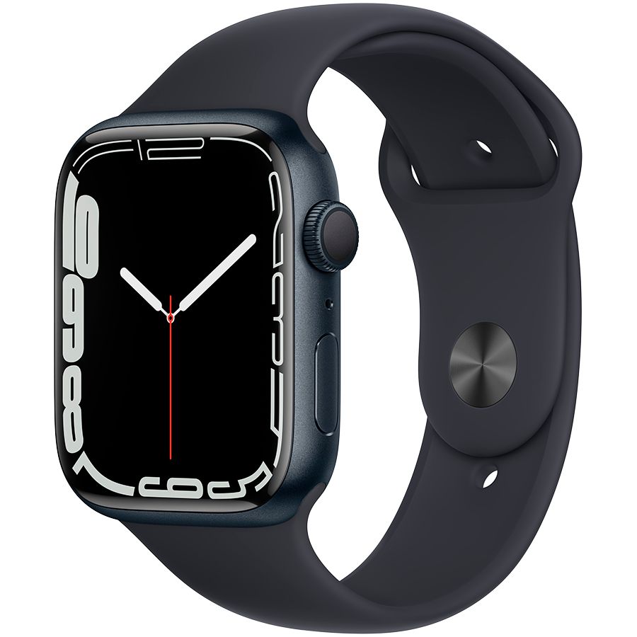 Apple Watch Series 7 GPS, 45мм, Тёмная ночь, Спортивный ремешок цвета «тёмная ночь» MKN53 б/у - Фото 0