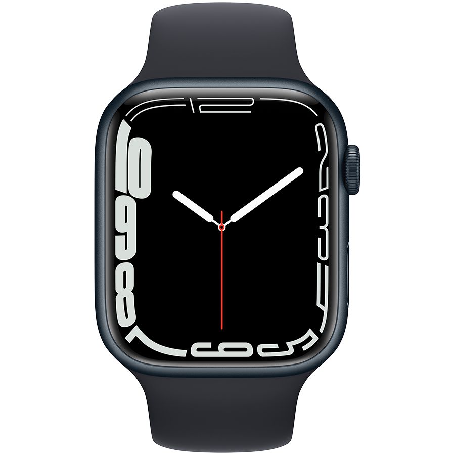 Apple Watch Series 7 GPS, 45мм, Тёмная ночь, Спортивный ремешок цвета «тёмная ночь» MKN53 б/у - Фото 1