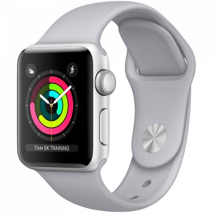 Apple Watch Series 3 GPS, 38мм, Серебристый, Спортивный ремешок дымчатого цвета MQKU2 б/у - Фото 0