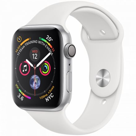 Apple Watch Series 4 GPS, 44мм, Серебристый, Спортивный ремешок белого цвета MU6A2 б/у - Фото 0