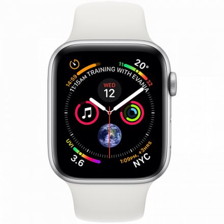 Apple Watch Series 4 GPS, 44мм, Серебристый, Спортивный ремешок белого цвета MU6A2 б/у - Фото 1