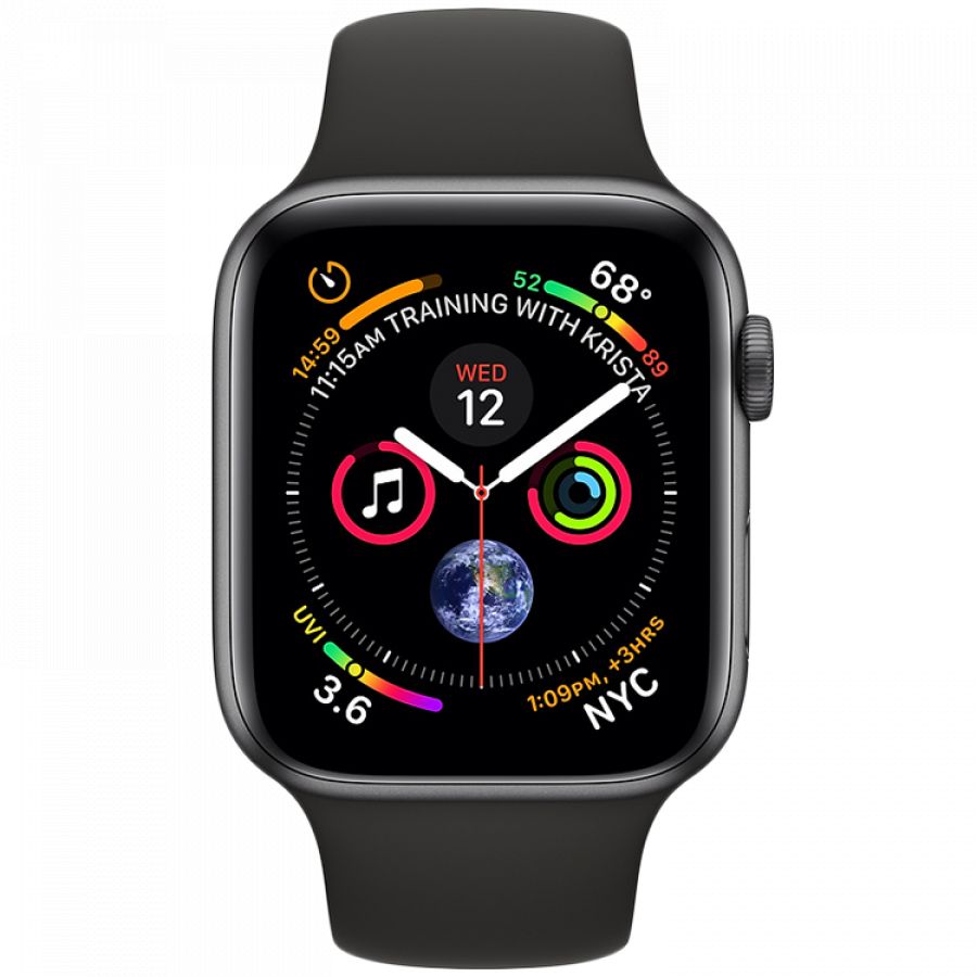 Apple Watch Series 4 GPS, 44мм, Серый космос, Cпортивный ремешок чёрного цвета MU6D2 б/у - Фото 1