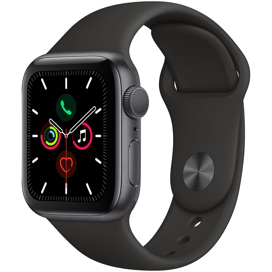 Apple Watch Series 5 GPS, 40мм, Серый космос, Cпортивный ремешок чёрного цвета MWV82 б/у - Фото 0