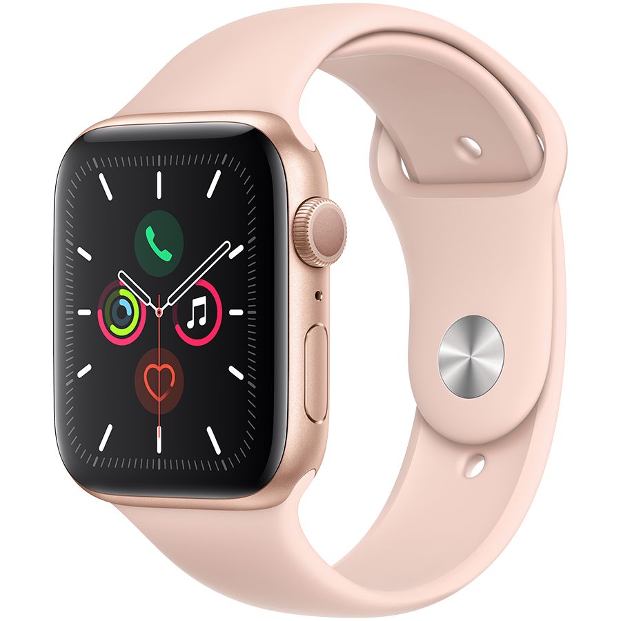 Apple Watch Series 5 GPS, 44мм, Золотой, Cпортивный ремешок цвета «розовый песок» MWVE2 б/у - Фото 0