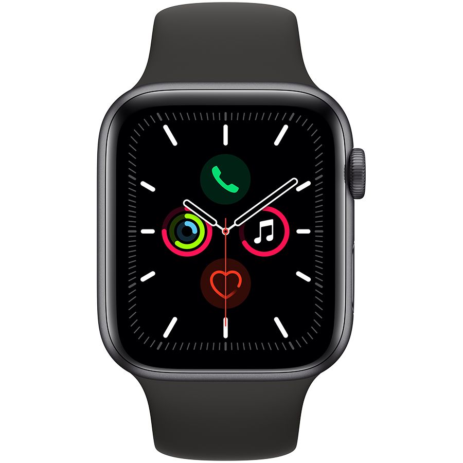 Apple Watch Series 5 GPS, 44мм, Серый космос, Cпортивный ремешок чёрного цвета MWVF2 б/у - Фото 1