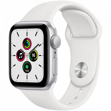 Apple Watch SE GPS, 40mm, Silver, White Sport Band
