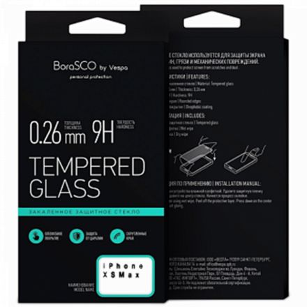 Защитное стекло BoraSCO Full Cover+ Full Glue для iPhone Xs Max,Черная рамка / 34984