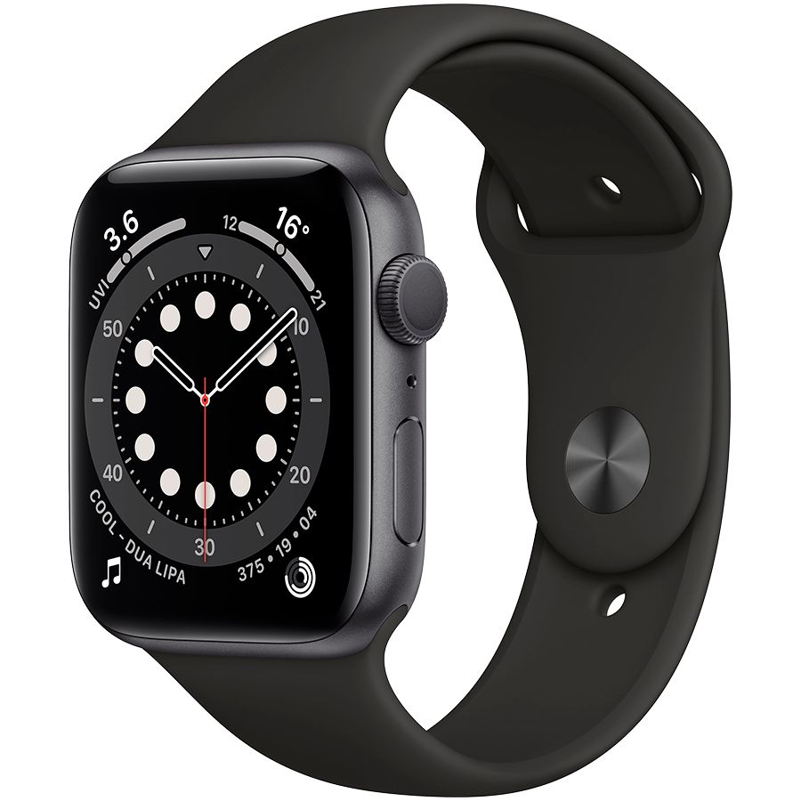 Apple Watch Series 6 GPS, 44мм, Серый космос, Cпортивный ремешок чёрного цвета M00H3 б/у - Фото 0