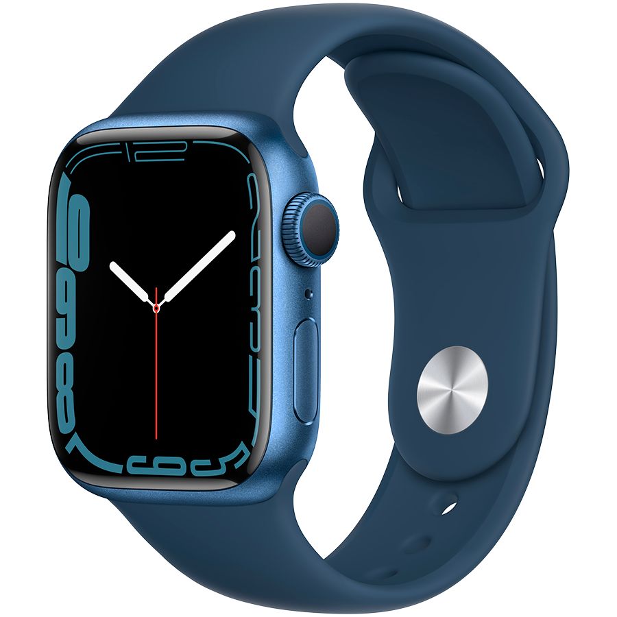 Apple Watch Series 7 GPS, 41мм, Синий, Спортивный ремешок цвета «синий омут» MKN13 б/у - Фото 0