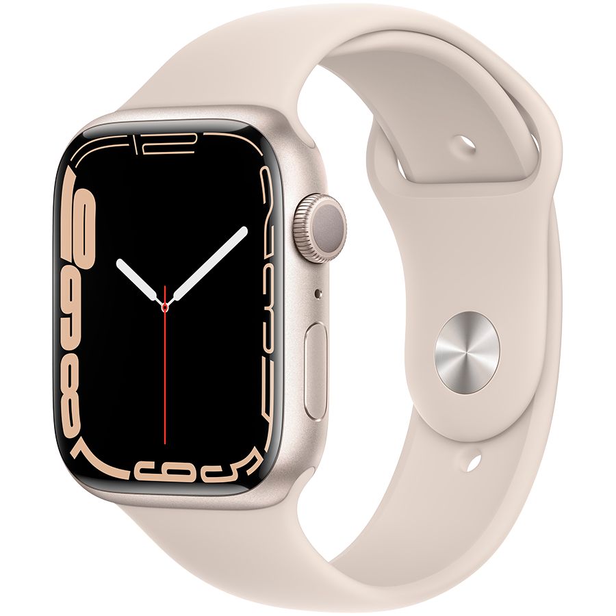 Apple Watch Series 7 GPS, 45мм, Сияющая звезда, Спортивный ремешок цвета «сияющая звезда» MKN63 б/у - Фото 0