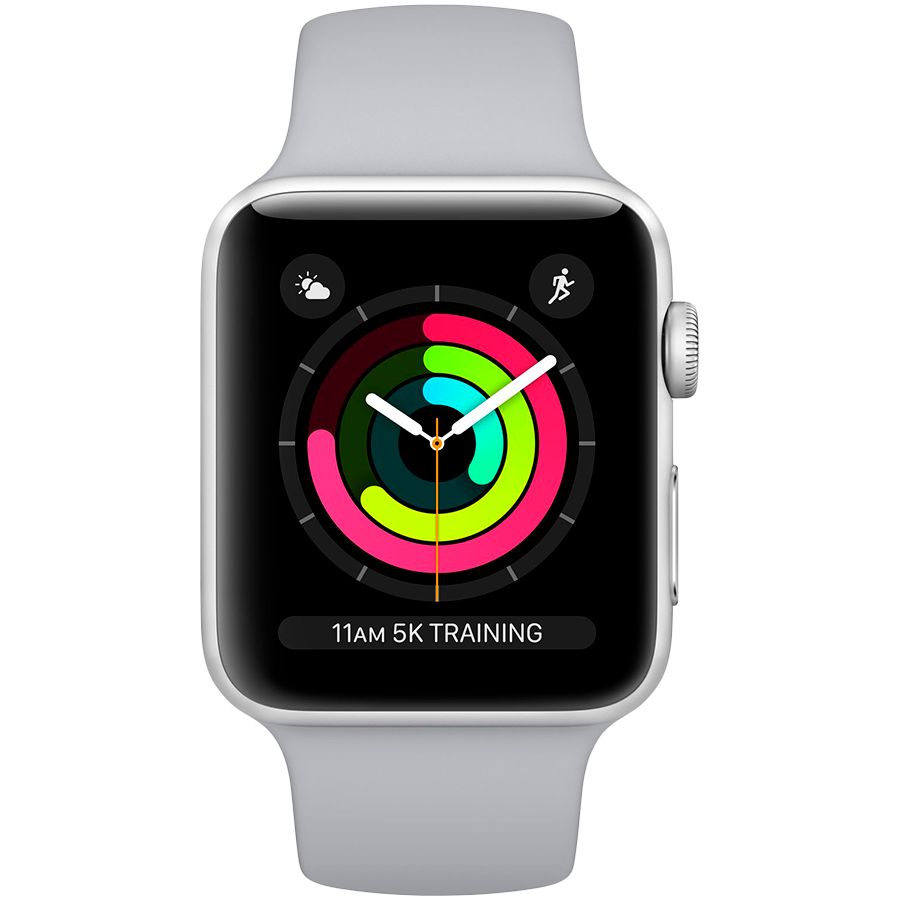 Apple Watch Series 3 GPS, 42мм, Серебристый, Спортивный ремешок дымчатого цвета MQL02 б/у - Фото 1