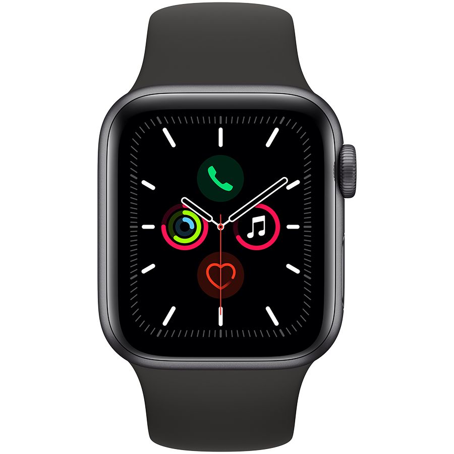 Apple Watch Series 5 GPS, 40мм, Серый космос, Cпортивный ремешок чёрного цвета MWV82 б/у - Фото 1