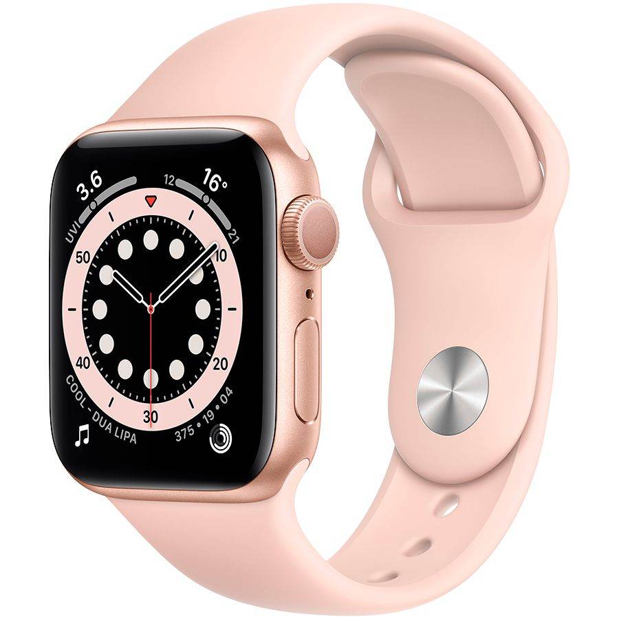 

Apple Watch Series 6 GPS, 40мм, Золотой, Cпортивный ремешок цвета «розовый песок»