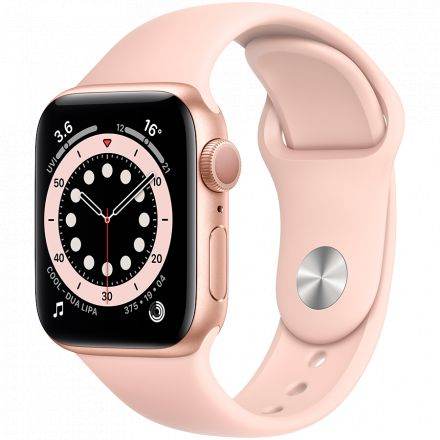 Apple Watch Series 6 GPS, 40мм, Золотой, Cпортивный ремешок цвета «розовый песок»