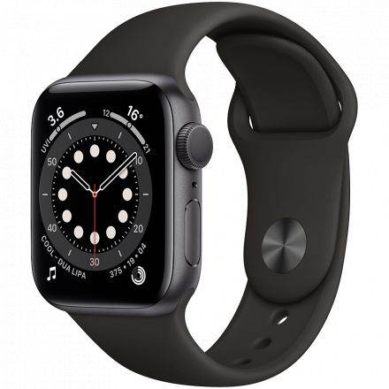 Apple Watch Series 6 GPS, 40мм, Серый космос, Cпортивный ремешок чёрного цвета