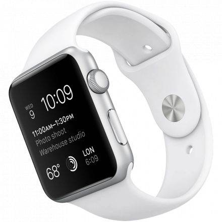 Apple Watch Series 1 Sport, 42мм, Серебристый, Спортивный ремешок белого цвета 