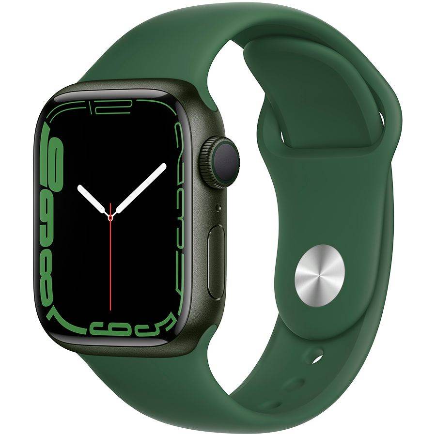 Apple Watch Series 7 GPS, 41мм, Зелёный, Спортивный ремешок цвета «зелёный клевер» MKN03 б/у - Фото 0