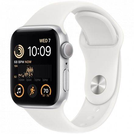 Apple Watch SE GPS Gen.2, 40мм, Серебристый, Спортивный ремешок белого цвета 