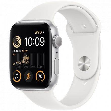 Apple Watch SE GPS Gen.2, 44мм, Серебристый, Спортивный ремешок белого цвета
