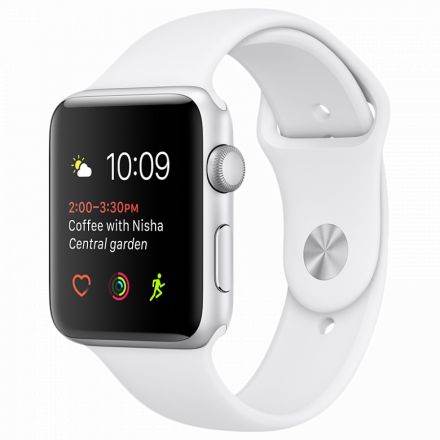 Apple Watch Series 2, 38мм, Серебристый, Спортивный ремешок белого цвета 