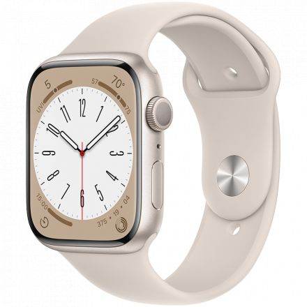Apple Watch Series 8 GPS, 45мм, Сияющая звезда, Спортивный ремешок цвета «сияющая звезда»
