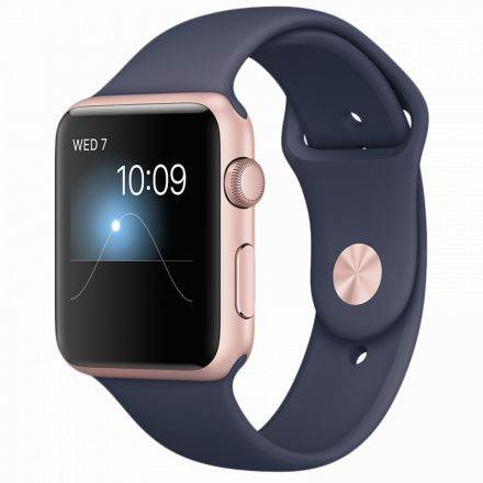 Apple Watch Series 2, 42мм, Розовое золото, Спортивный ремешок тёмно‑синего цвета