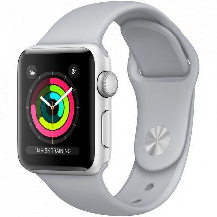 Apple Watch Series 3 GPS, 38мм, Серебристый, Спортивный ремешок дымчатого цвета