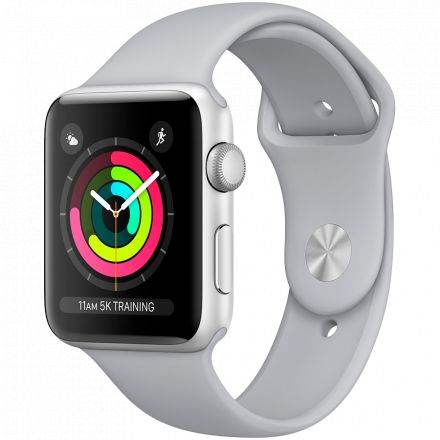 Apple Watch Series 3 GPS, 42мм, Серебристый, Спортивный ремешок дымчатого цвета