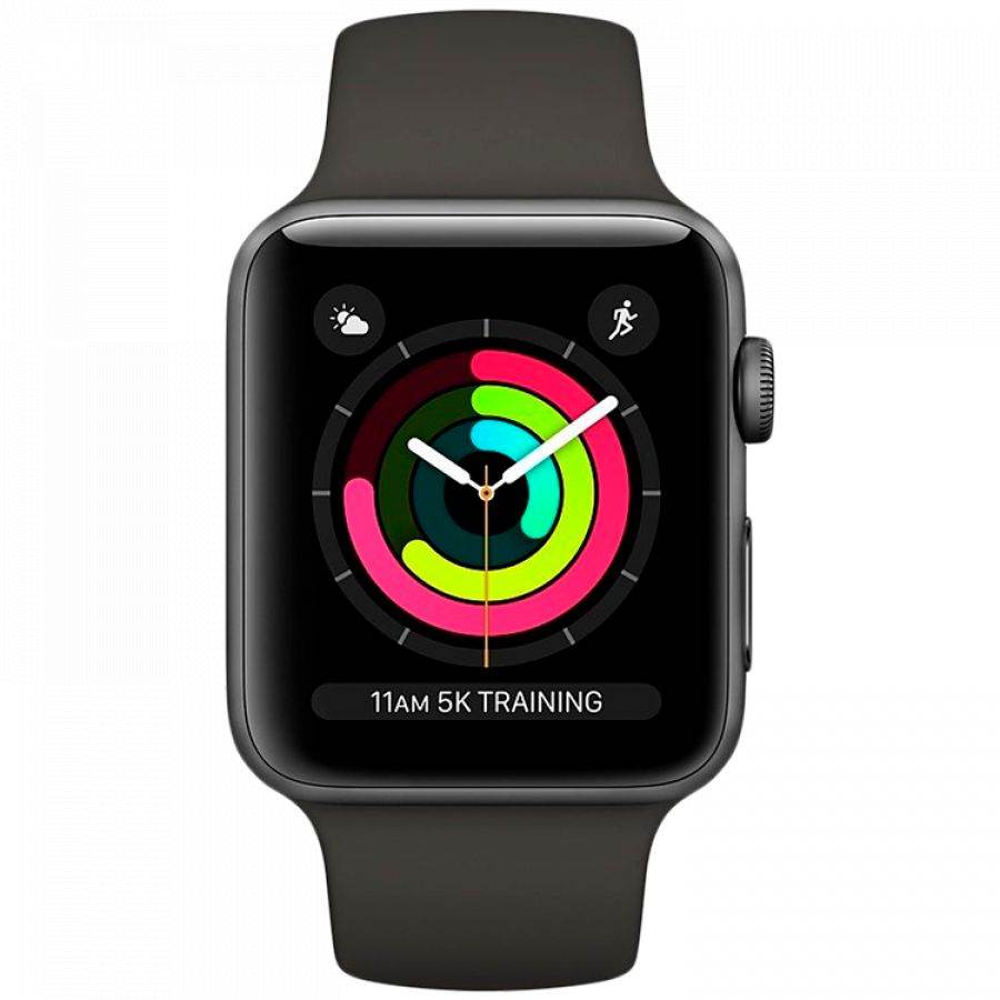Apple Watch Series 3 GPS, 42мм, Серый космос, Cпортивный ремешок чёрного цвета MQL12 б/у - Фото 1
