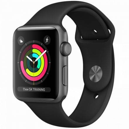 Apple Watch Series 3 GPS, 42мм, Серый космос, Cпортивный ремешок чёрного цвета MQL12 б/у - Фото 0