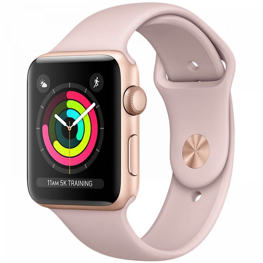 Apple Watch Series 3 GPS, 42мм, Золотой, Cпортивный ремешок цвета «розовый песок» MQL22 б/у - Фото 0