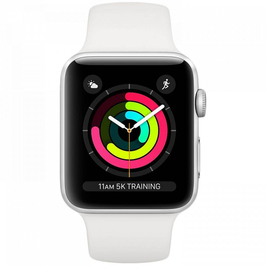 Apple Watch Series 3 GPS, 38мм, Серебристый, Спортивный ремешок белого цвета MTEY2 б/у - Фото 1