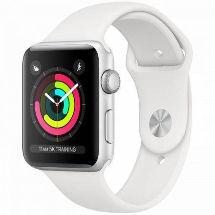 Apple Watch Series 3 GPS, 38мм, Серебристый, Спортивный ремешок белого цвета 