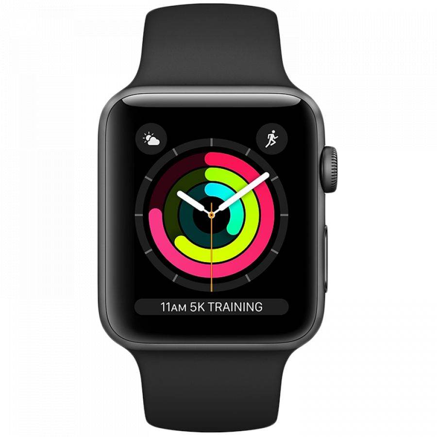 Apple Watch Series 3 GPS, 38мм, Серый космос, Cпортивный ремешок чёрного цвета MTF02 б/у - Фото 1