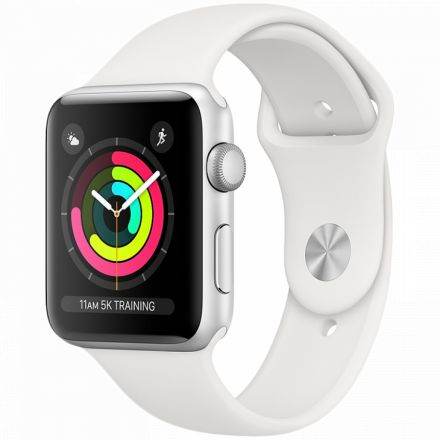 Apple Watch Series 3 GPS, 42mm, Silver, White Sport Band