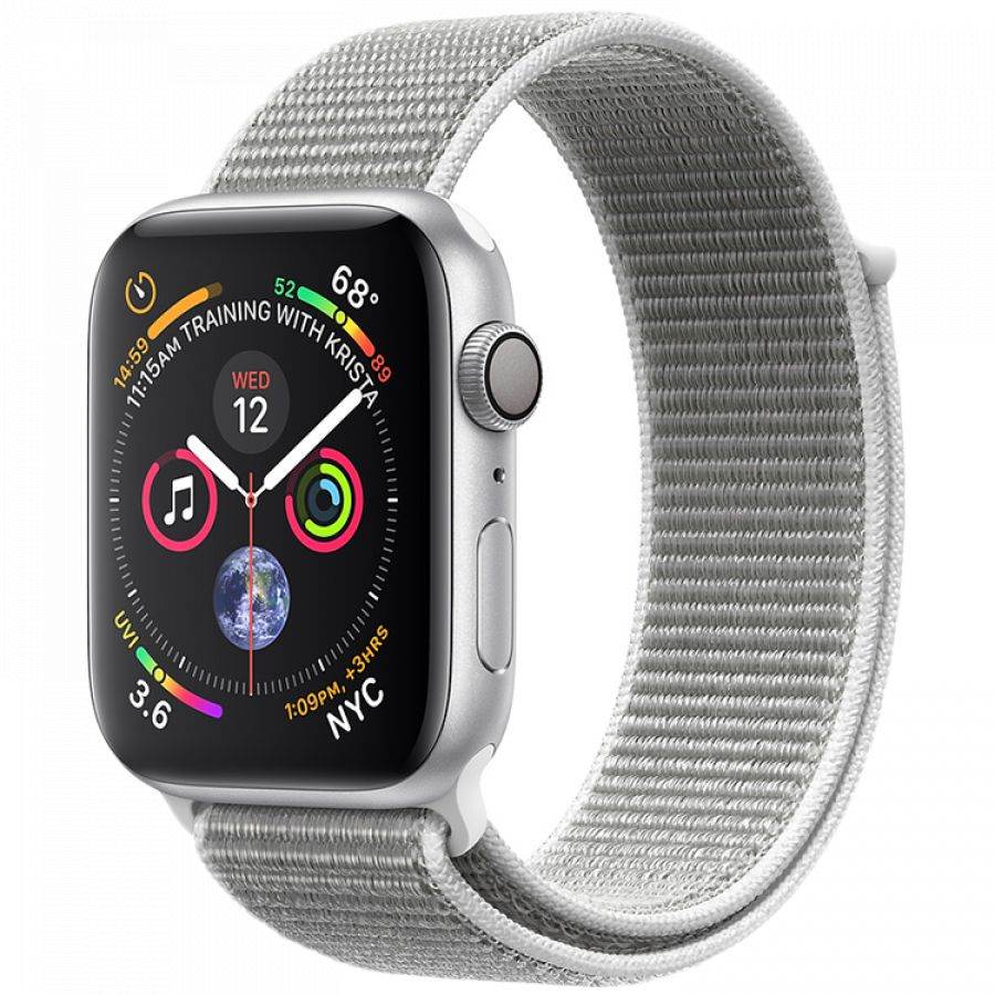 Apple Watch Series 4 GPS, 44мм, Серебристый, Спортивный браслет цвета «белая ракушка» MU6C2 б/у - Фото 0