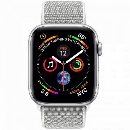 Apple Watch Series 4 GPS, 44мм, Серебристый, Спортивный браслет цвета «белая ракушка» MU6C2 б/у - Фото 1