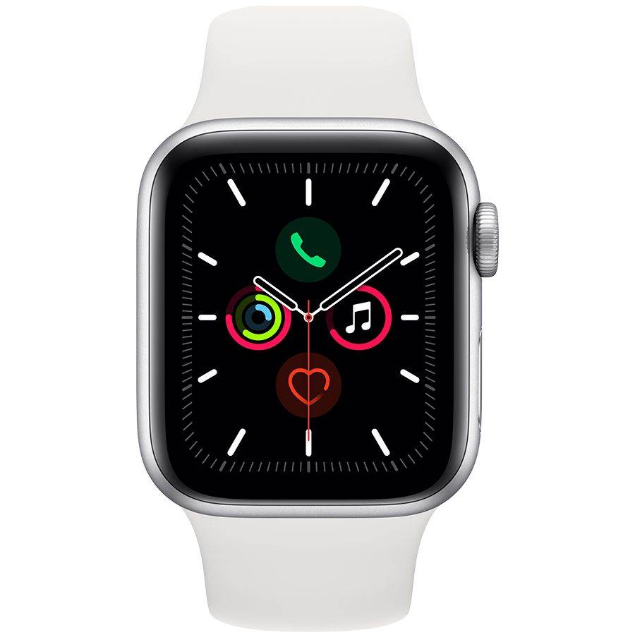 Apple Watch Series 5 GPS, 40мм, Серебристый, Спортивный ремешок белого цвета MWV62 б/у - Фото 1