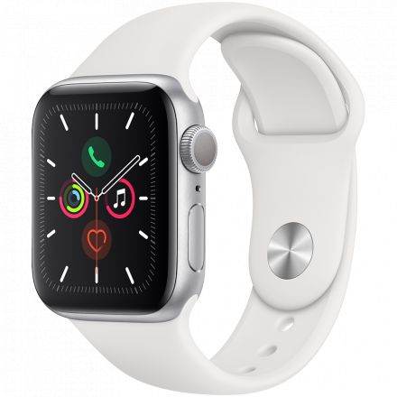 Apple Watch Series 5 GPS, 40мм, Серебристый, Спортивный ремешок белого цвета MWV62 б/у - Фото 0