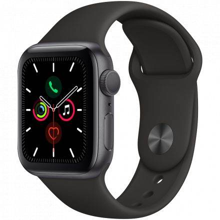 Apple Watch Series 5 GPS, 40мм, Серый космос, Cпортивный ремешок чёрного цвета 