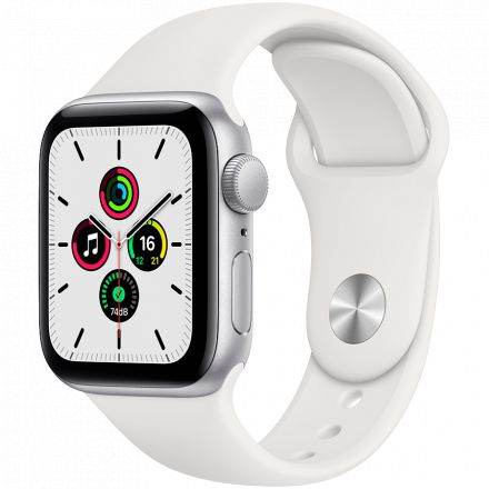 Apple Watch SE GPS, 40мм, Серебристый, Спортивный ремешок белого цвета 