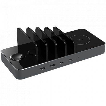 Wireless Charger PRESTIGIO ReVolt A6 4* 2*USB Type-C, 2*USB 2.0 (type A), 10 W, Black